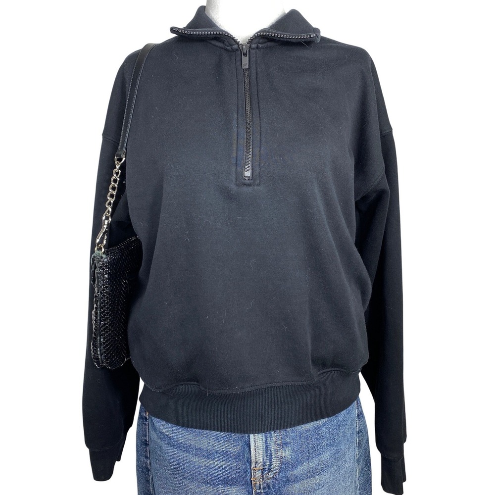 Fabletics Quarter Zip Pullover Sweatshirt‎ Women's Medium Black Athleisure Gym